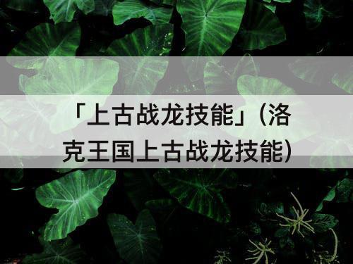 「上古战龙技能」(洛克王国上古战龙技能)